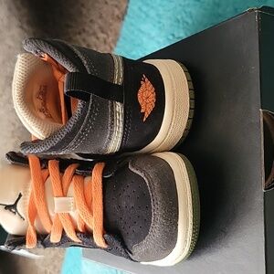 Jordan Kids' Black and Orange High-Top Sneakers